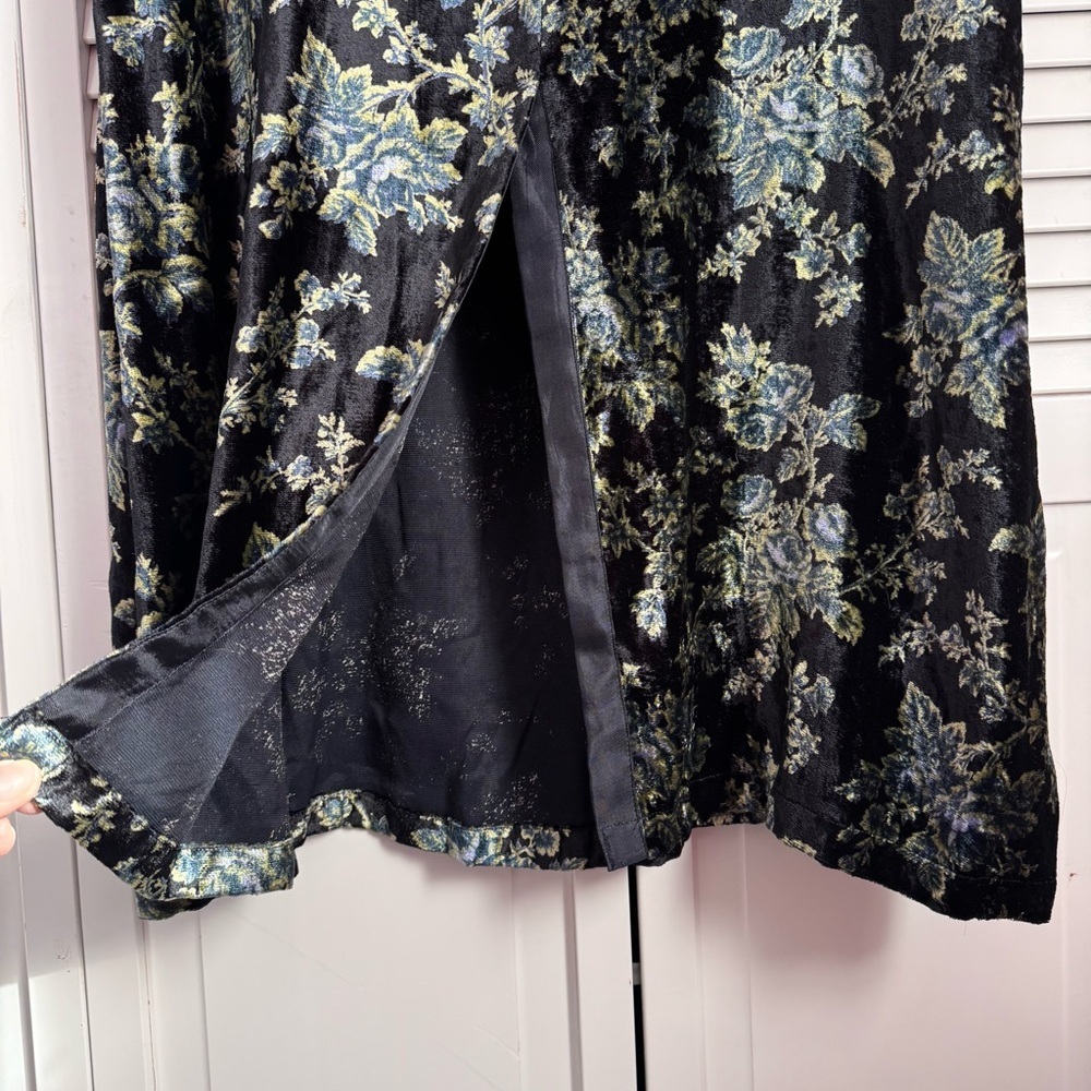 April Cornell Vintage Floral Velvet Short Sleeve Dress Black Cottagecore Medium - Picture 9 of 9